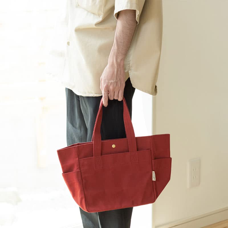 Hinomoto Canvas Tote Bag, Brick Red (Small but Large Capacity, Multiple Pockets, Water-Repellent), Fits B5 Size Lunches, Made in Japan, Canvas Lunch