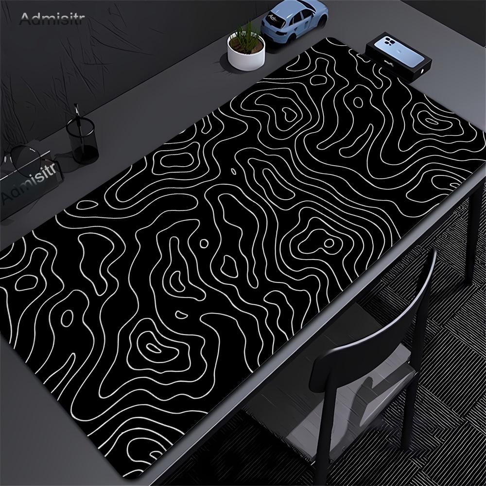 Covoraș XXL pentru Birou Alb-Negru Strata Mousepad Lichid Mare Abstract Mouse Pad Gaming Deskmat Cu Margine Blocată Covor Antiderapant pentru Birou