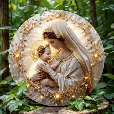 Wood Mary Themed Wreath Sign, Round Religious Wooden Decor, Home, Bedroom, Cafe, Club, Bar, Farm or Wall Decor for Door, Wall, Home, Room, Farmhouse