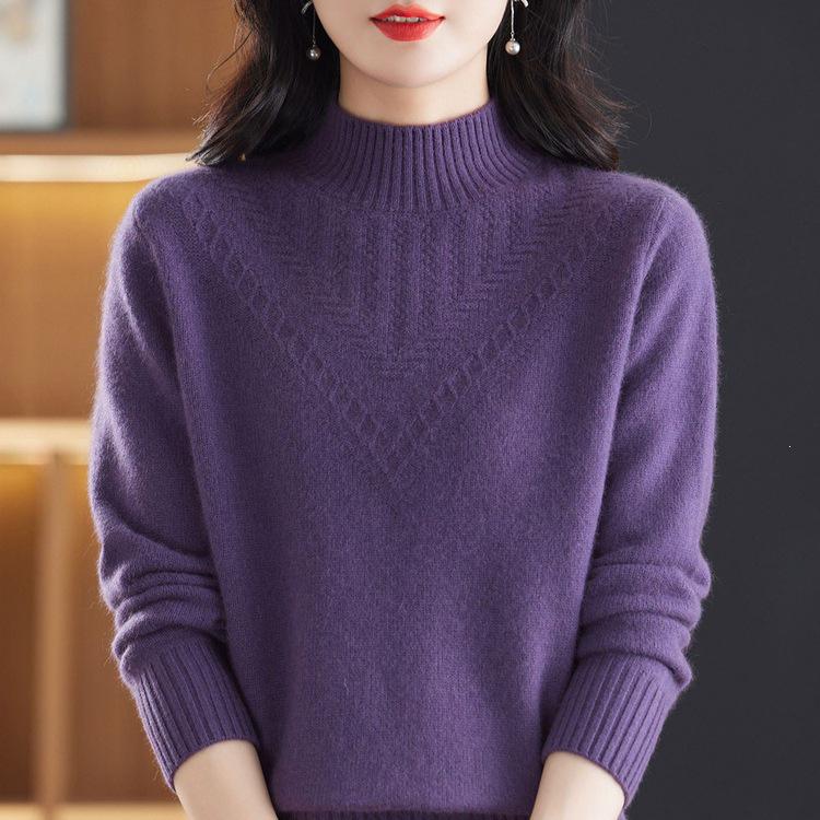 Women's 2025 Autumn/Winter Soft Knit Half-High Collar Pullover Sweater, Loose Fit and Warm.