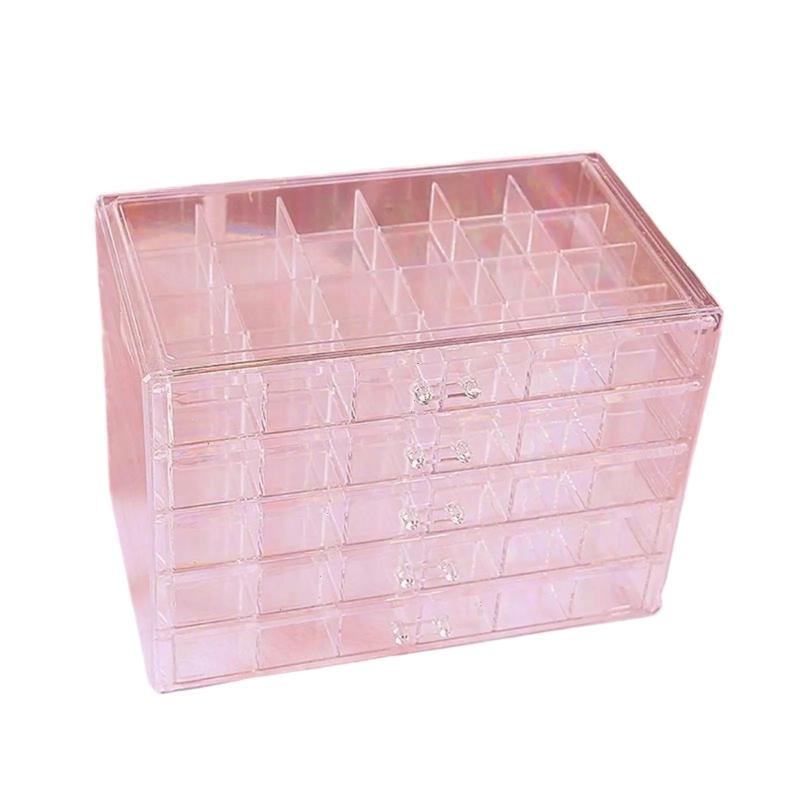 Multi Compartment Jewelry Organiser Clear Acrylic Necklace Bracelet Rings Storage Box Stylish Display Case for Accessory 1 розовый