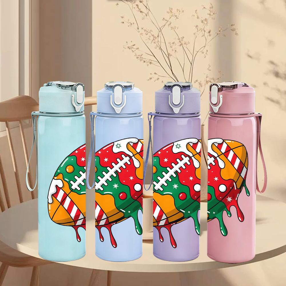 1PC Colorful American Football Graphic 750ml Color Plastic Water Bottle Leakproof Flip Straw Lid For Sports Office Home Use