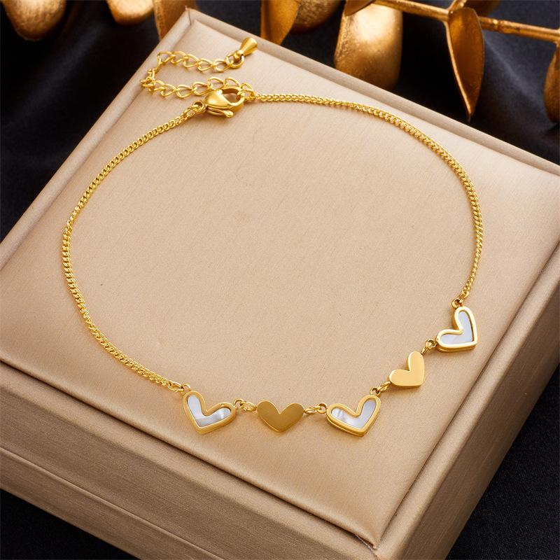 Fashion Niche Simple Versatile Titanium Steel Heart Butterfly Pearl Charm Anklet