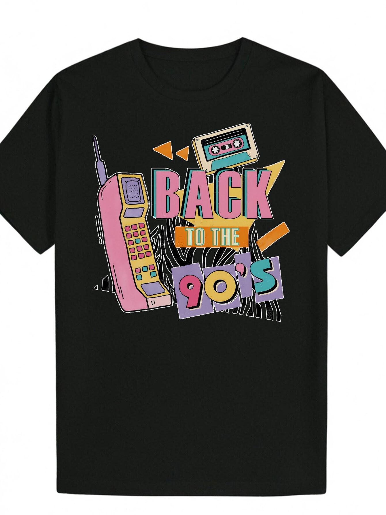 Retro  Back to the 90s  Graphic T-shirt - Casual Crew Neck S