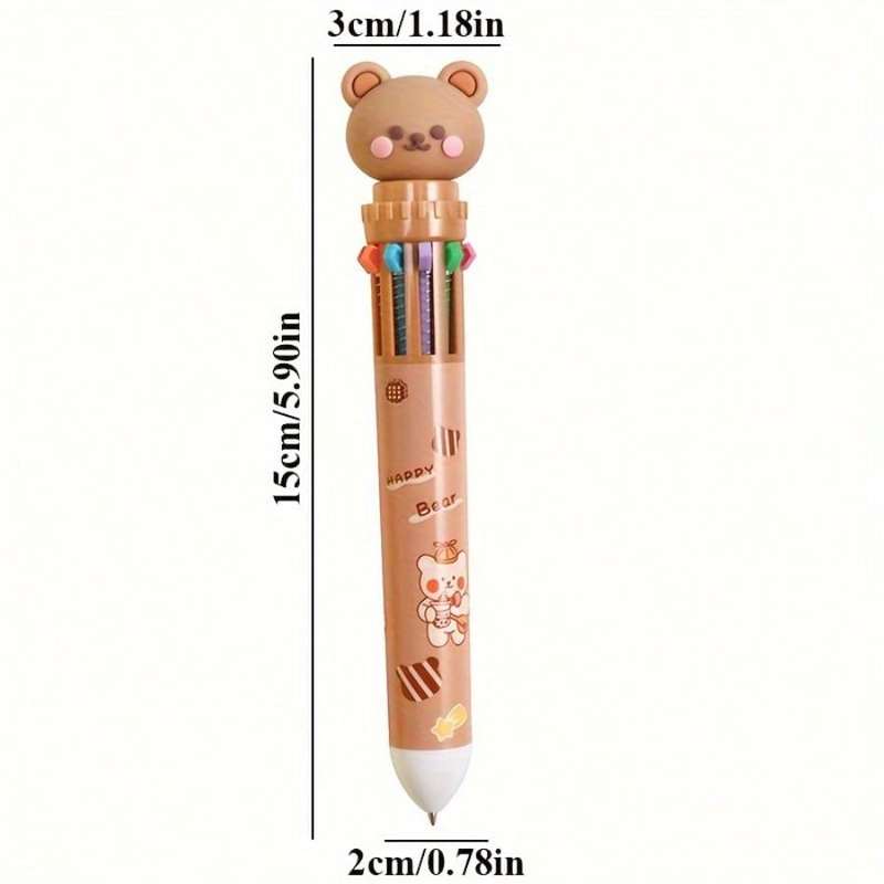 2 Stück Kawaii Bär 10-in-1 Mehrfarbige Kugelschreiber Niedliche Ästhetische Schreibwaren für Schule Büro, Journaling & Geschenke