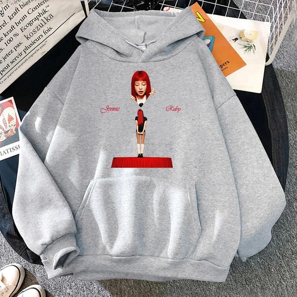 JENNIE Ruby Mikina s kapucí 2026 Nové album Móda Muži_ženy Mikiny s kapucí Harajuku Estetika Zimní oblečení