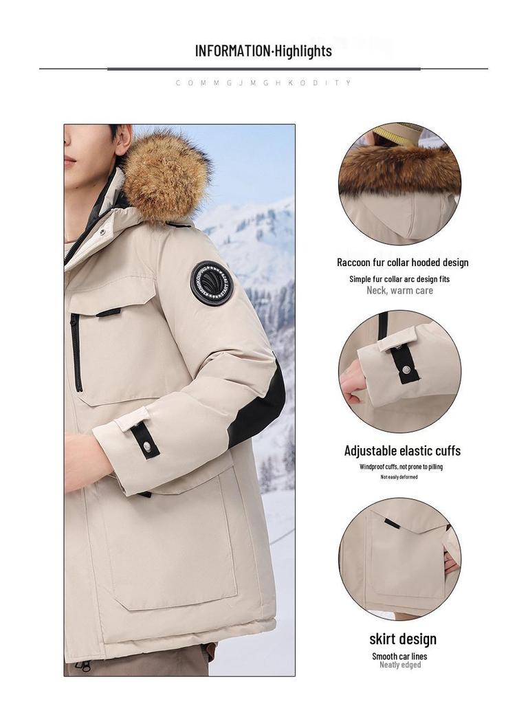 Unisex Mid-Length Thickened Goose Down Ski Parka
