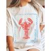 European Size Comfort Colors Lobster Graphic Tee | Worn French Coastal T-Shirt | Loose Coquette Style Top | Nautical Fisherman Fashion