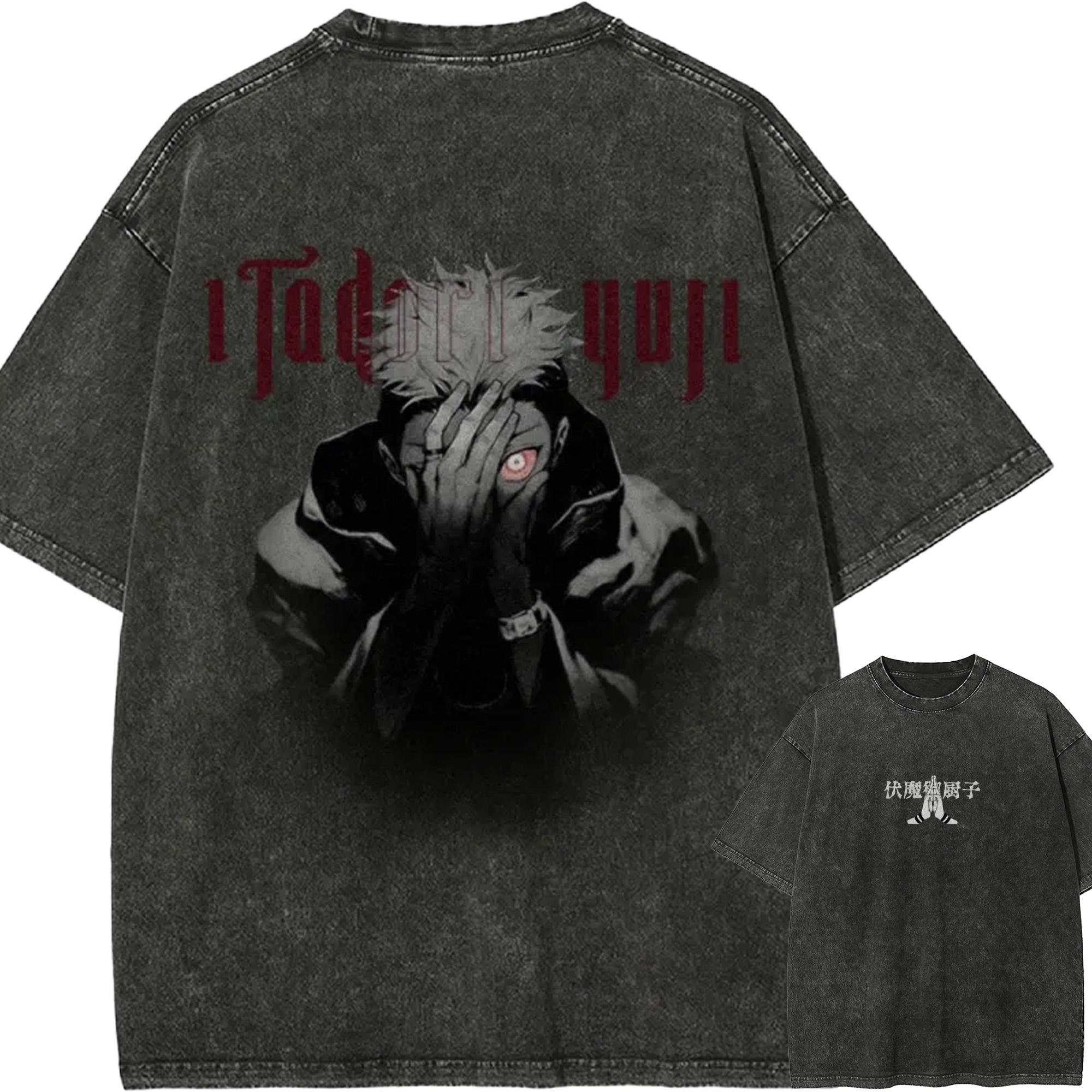 Yuji Itadori Sukuna Tshirt Jujutsu Kaisen Malevolent Shrine Tee Vintage Washed Oversized Retro Anime Harajuku Men Streetwear M