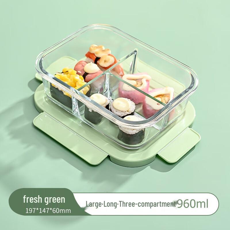 Microwaveable Glass Lunch Box Large 960ml Three Compartments