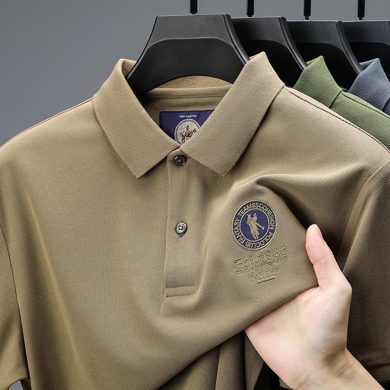 Ice Silk Short-Sleeved Polo Shirt Men'S Embroidered Thin Short-Sleeved T-Shirt High Quality