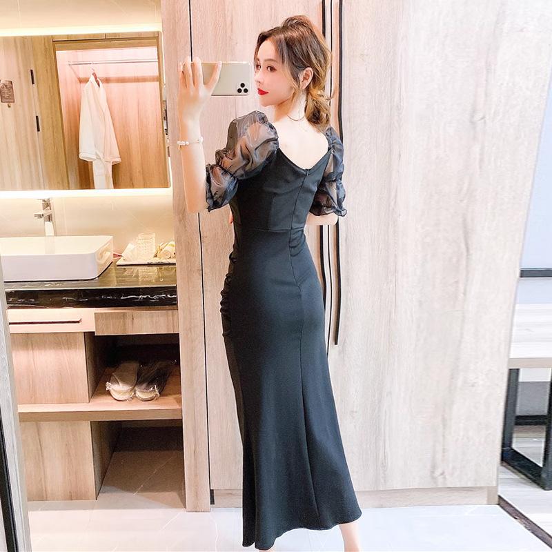 Women's pure desire sexy mesh stitching slim dress dress