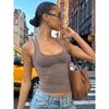 European and American Women's Clothing American Style Minimalist Square Collar I-Shaped Sports Vest Female Street Ins Easiest for Match Workout Top