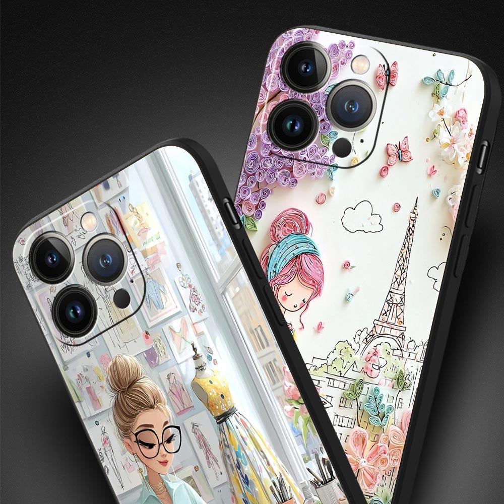 Cartoon Girl Phone Case Cover for iPhone 17 16 15 14 13 12 Pro Max 11 Pro Max 17 AIR Plus Shockproof Soft TPU Shell Fundas Capas