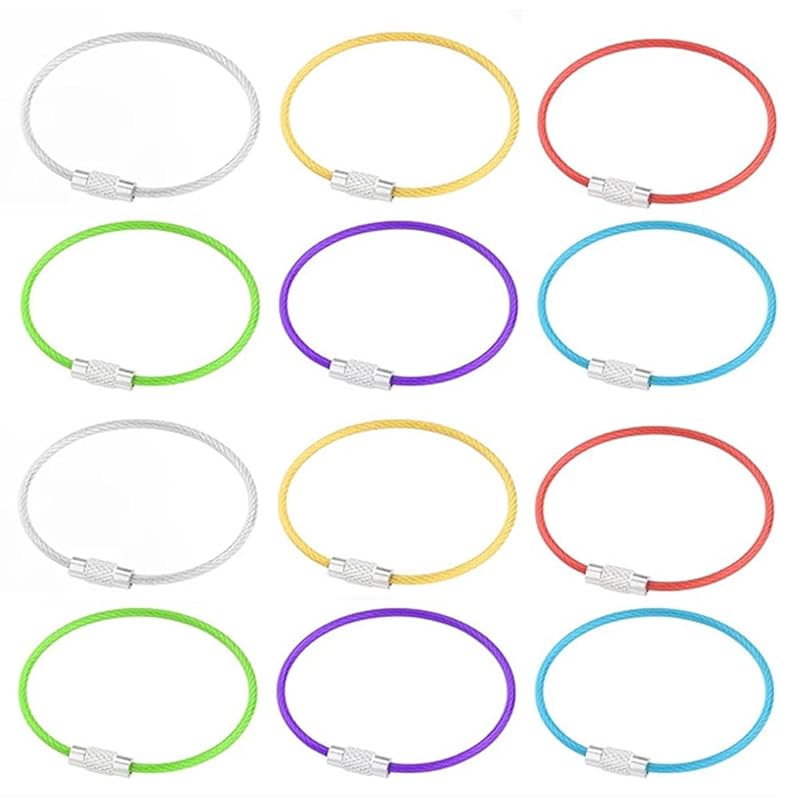 

[SANJAOYEE] wire keychain Approximately 15cm 12 pieces set screw type key ring key chain stainless steel key organization storage Multifunctional wire
