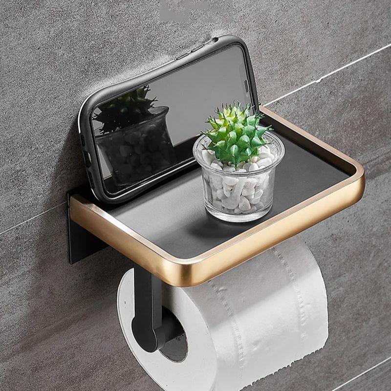 Black/White Aluminum Bathroom Paper Towel Holder Black Gold Toilet Roll Holder Mobile Phone Holder Toilet Paper Storage Rack