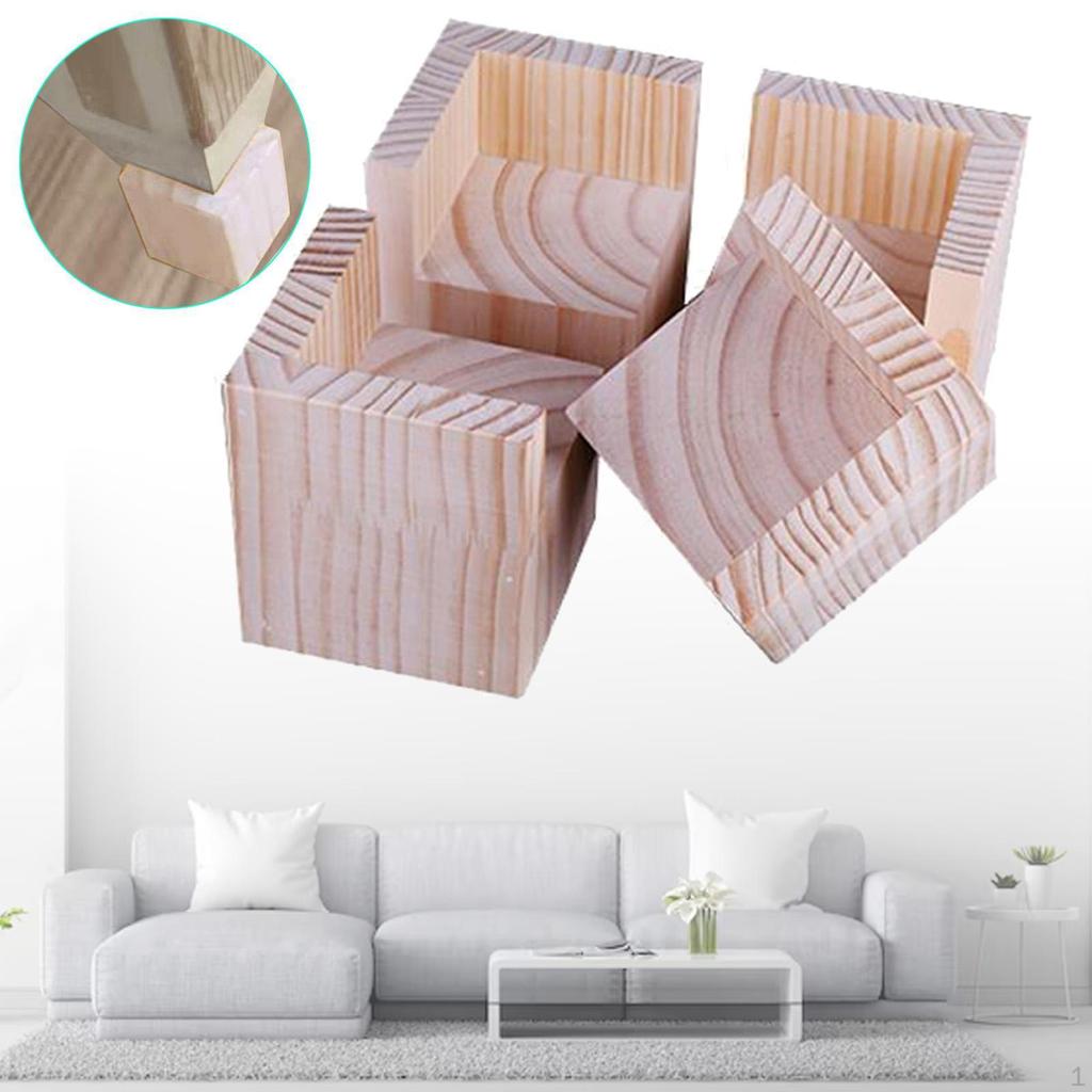 4 Pack Bed Chair Legs Multi-Functional Anti-Slip Wooden Portable Riser Blocks for Sofa Desk Couch