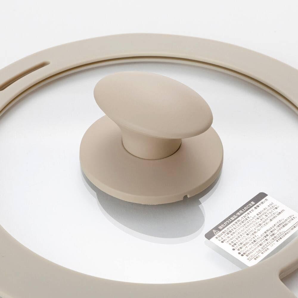 NITORI TORERU Series Silicone Rim Glass Lid 20cm Beige, Detachable Handle Compatible Cookware Lid
