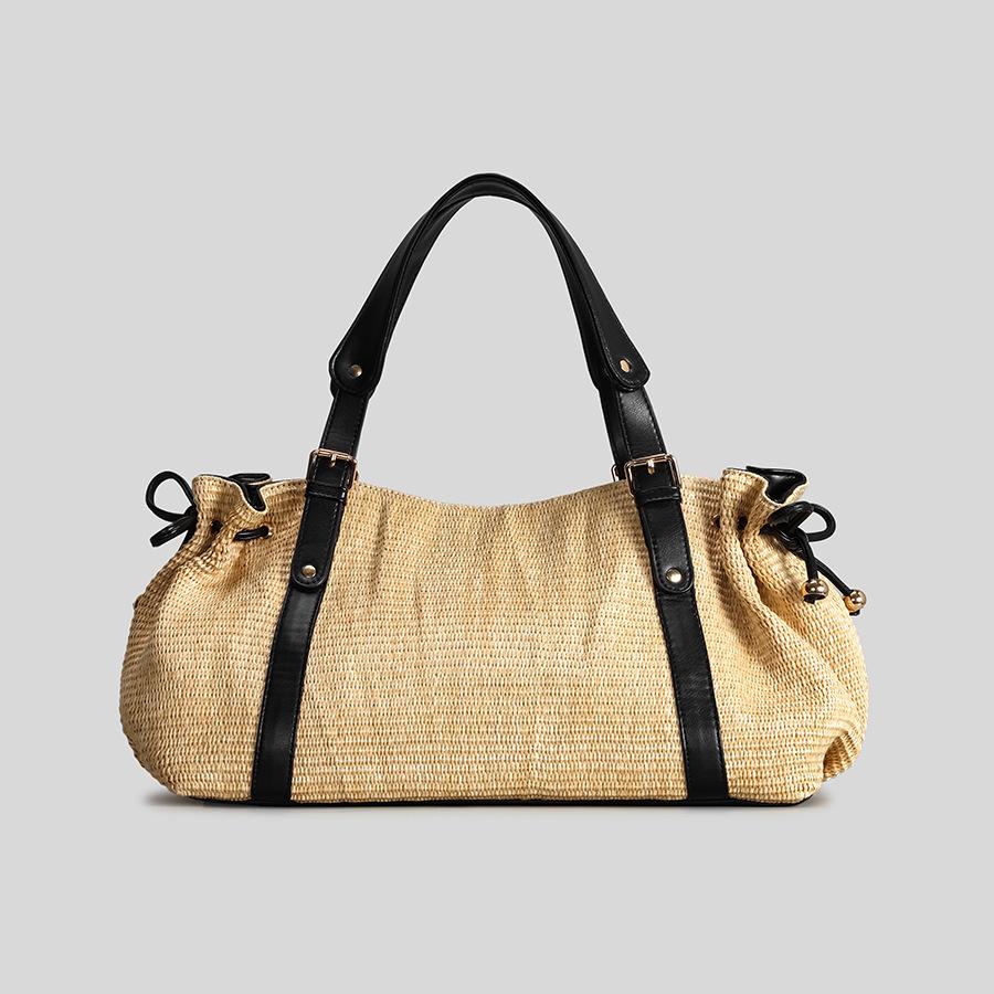 

Women s Large Capacity Folded Drawstring Straw Tote Bag Woven Handbag for Beach Vacati Summer Holiday Basket 2026 New хакі