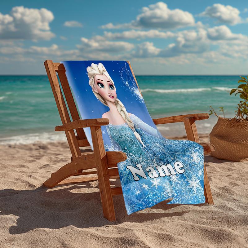 Custom Name Ultra-Soft Beach Towel with Elsa Theme,Ideal for Pool - Camping, Diving - Perfect Travel Essential, Vibrant Beach Towel.