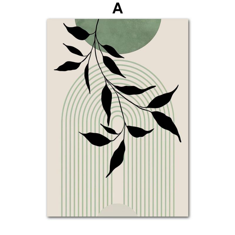 Bohemian Abstract Art Line Girl Sun Rainbow Leaves Posters and Prints Wall Art Canvas Painting Picture Bedroom Living Room Decor