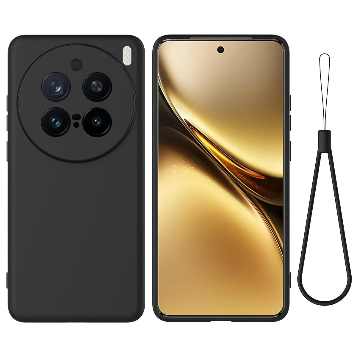 

Для vivo X200 Pro 5G Чехол Жидкий силиконовый чехол для телефона с ремешком для руки Black