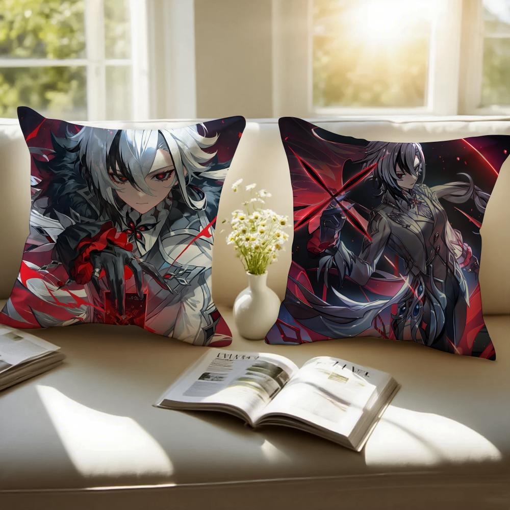 Game Genshin Arlecchino Cushion Cover Pillowcase Short Plush Invisible Zipper Room Sofa Cushion Cover