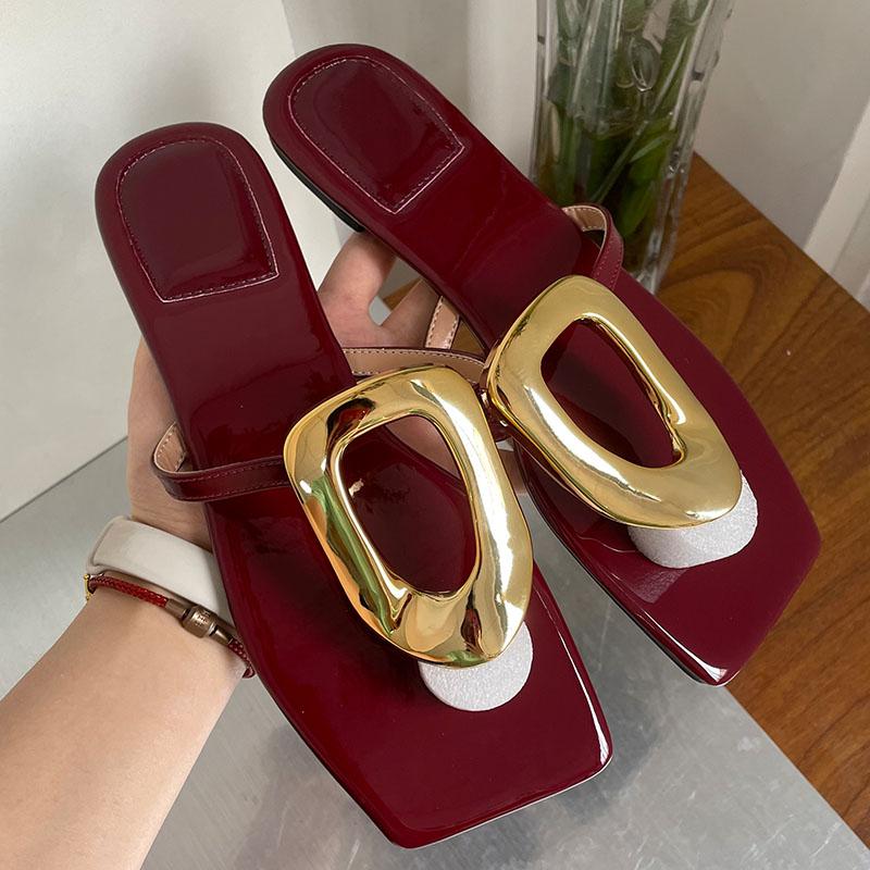 Fashion Fashion Metal Flip Flops Women Slippers New In 2025 Luxury Summer Beach Female Slides Ladies Slippers Flats Sandals Shoes