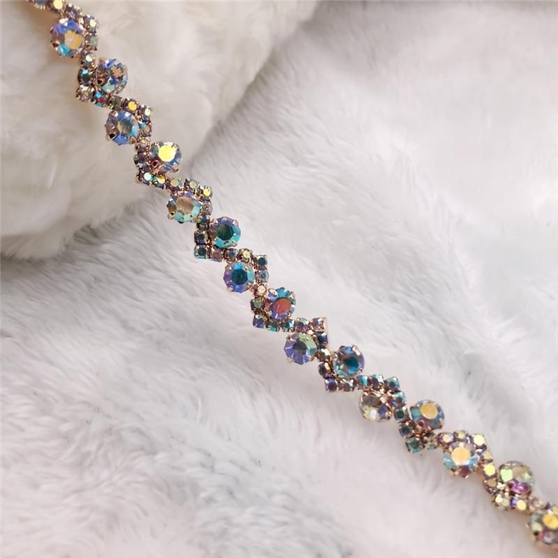 1 Yard S-shaped Glass Rhinestone Chain, 0.9cm Wide, AB Color, for Headbands, Hair Accessories, Dresses & Bridal Jewelry