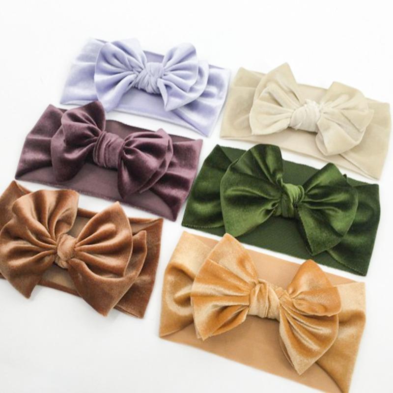 New baby bow headscarf, wide-brimmed gold velvet cute hair accessories for infants and toddlers, princess children's headband.