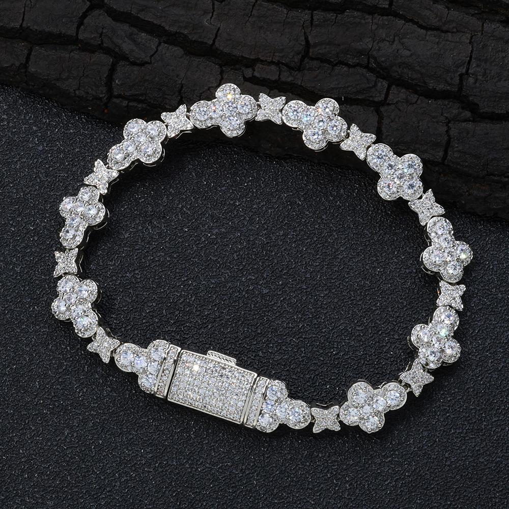 

HHIOK 10mm Tennis Chain with Full Iced Out Star Cross Cubic Zirconia Choker Necklace Fashion Luxurious HipHop Jewelry 7inch Bracelet&Silver Color