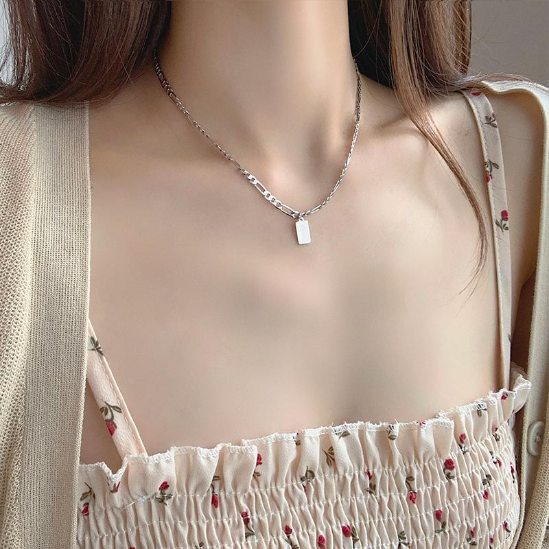 Square Card Chain Lucky Letter Necklace Female Retro Female Trendy Temperament Cold Style Collarbone Chain