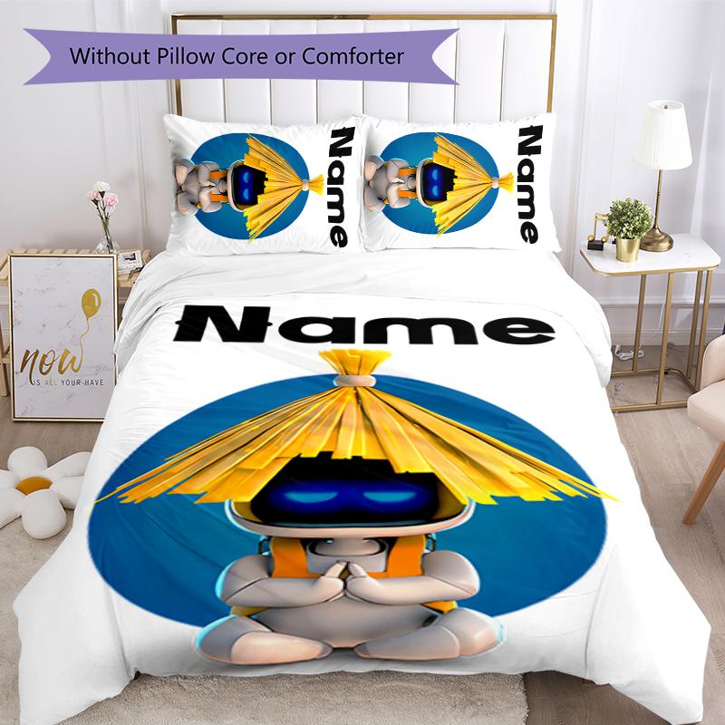 3pcs Custom Name Astro Bot Bedding Set Duvet Cover Closure Includes 1 Duvet Cover & 2 Pillowcases for All Seasons Bedroom Decor