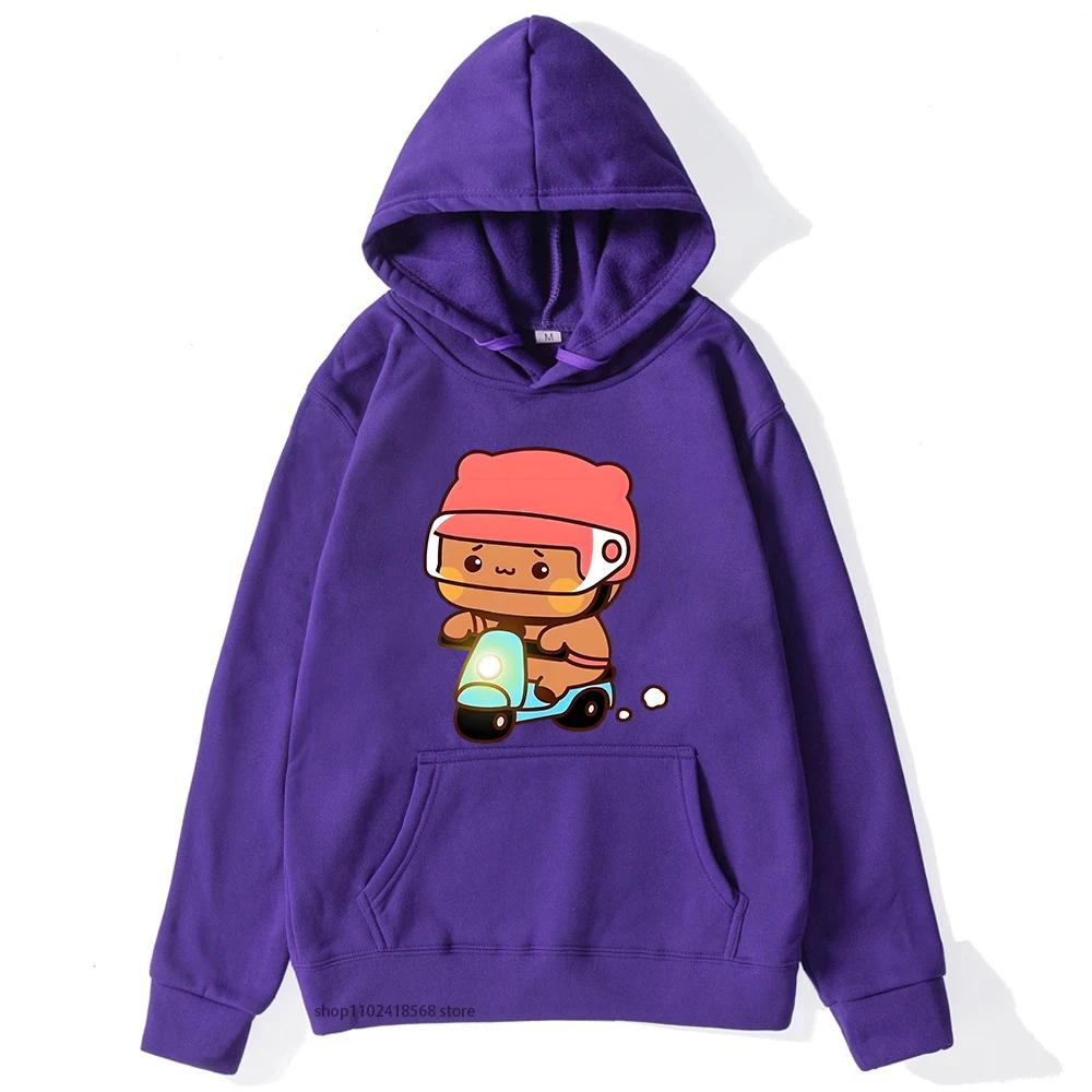Mochi Brownie Bear Bike Riding Hoodie for Men Bubu Dudu Sweatshirt Couple Clothes Long Sleeve Clothing