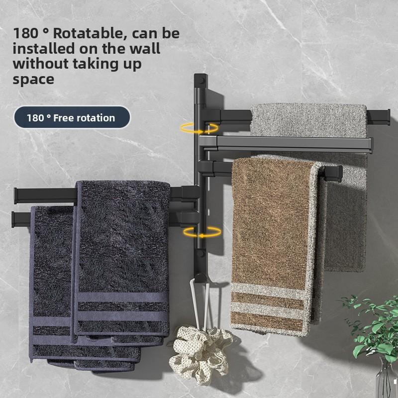 Towel Swivel Rack Wall Mounted Black Bar Hanger Rustproof Bathroom Rotation 180