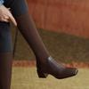 Socks Boots Elastic Thin Boots Soft Leather Retro Women's Spring and Autumn Thick Heel Medium Heel Knitted Thin Medium Tube But Knee Boots