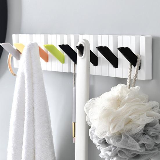 Piano Keys Wall Hooks Wall Mounted Organzier with 4 Hooks Adhesive Piano Design Entryway Hooks for Keys Hats Umbrellas Clothes Bathroom Kitchen