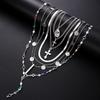 7Pcs Multilayer Cross Necklace Set For Women Colorful Rhinestone Cross Pendant Layered Chain Necklaces Religious Jewelry New