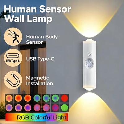 LED Cabinet Lights Motion Sensor Ambient Light Magnetic RGB Rechargeable Wall Sunset Lamp Hallway Stairs Kitchen Night Light