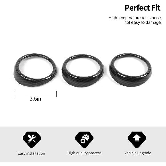 Jimen Compatible with Ford Mustang 2015-2023, 3PCS Center Console Dash AC Vent Cover Trim Ring (Carbon Fiber)