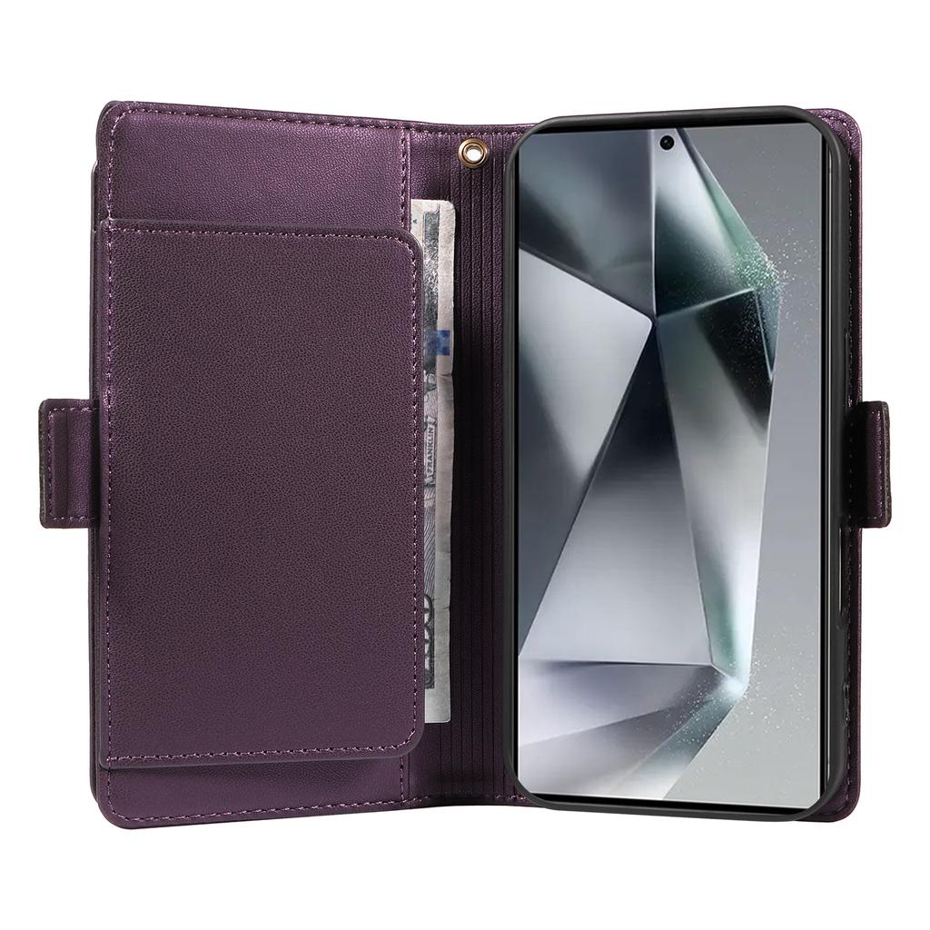 For Samsung Galaxy S25 Ultra Case with Multi-Card Holder and Strap PU Leather Phone Cover Stand