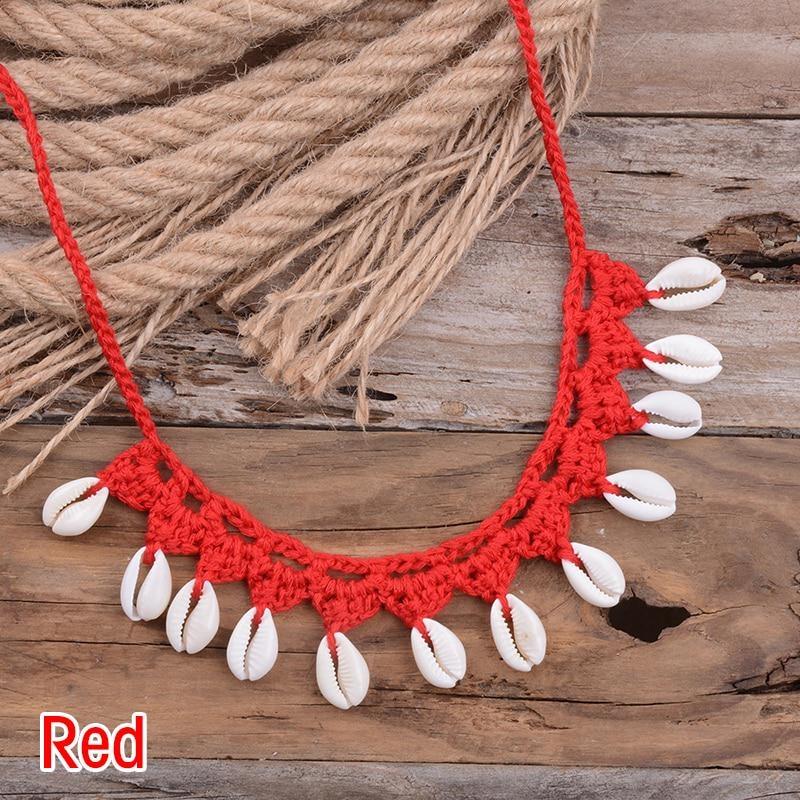 Bohemian Shells Necklaces for Women Handmade Woven Rope Chain Choker Necklace Summer Beach Beaded Necklaces Jewelry.