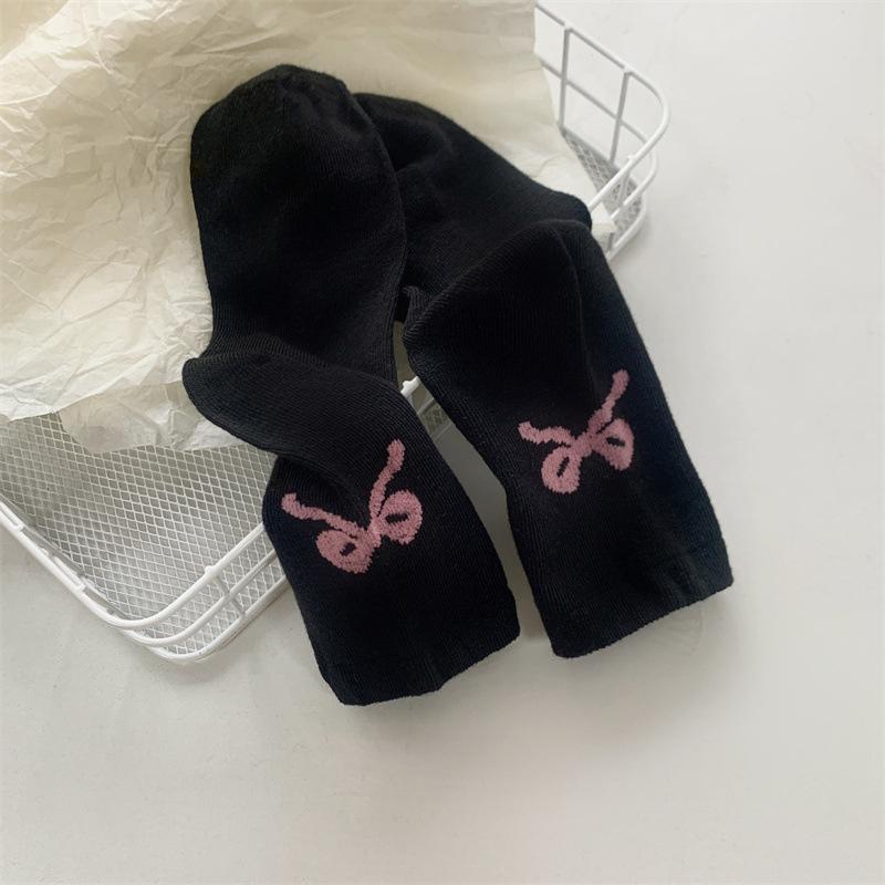 Sweet Bow Socks Female Japanese Solid Color Black And White Gray Bow Gentle Girls Versatile Cute Ballet Tube