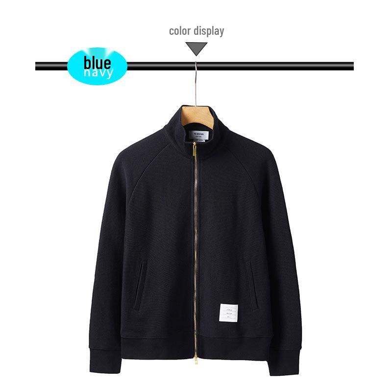 2025 Autumn Korean Casual Striped Raglan Sleeve All-Cotton Zipper Jacket