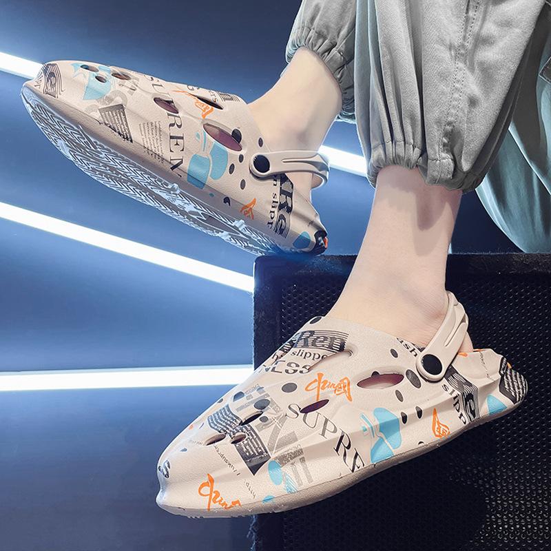 Men'S Hole Shoes Thick-Soled Outer Wear, Stepping On Shit-Feeling Bag Head Slippers Heightening Outdoor Beach Sandals