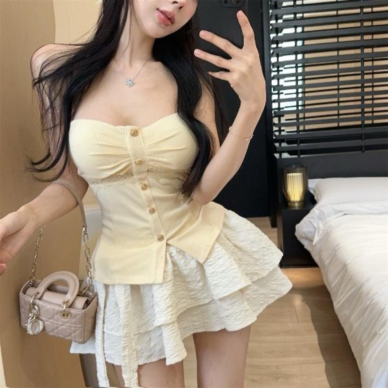 2025 Summer Strapless Lace Patchwork Top - Spicy, Sexy, Pure Desire Style