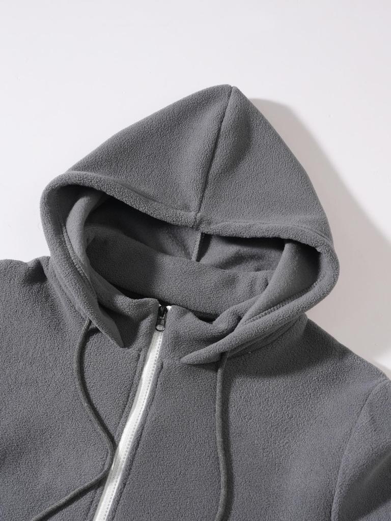 Men's Thick Hooded Sweatshirt, Stand Collar Half-Zip, Long Sleeve, Autumn/Winter, European Size, Casual Style.