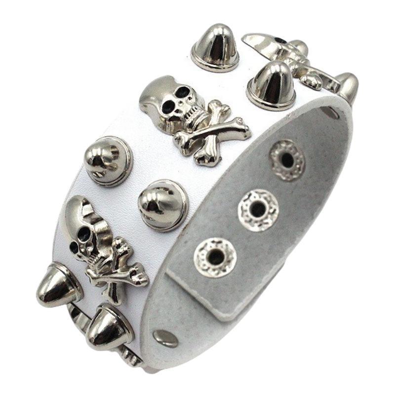 Wide PU Leather Punk Skull Bracelet 1Pcs Star Pattern Adjustable Goth Cuff Bangle for Men Women Holiday Gift