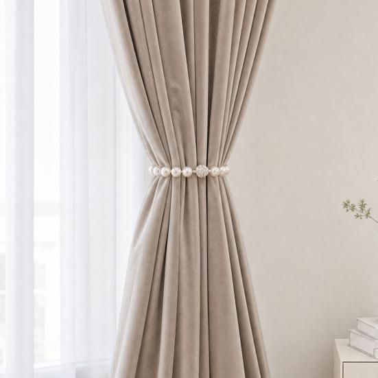 Magnetic Curtain Tiebacks with Pearls & Rhinestones, No Drill Window Curtain Holders, Elegant Luxury Curtain Tie Backs for Living Room, Bedroom