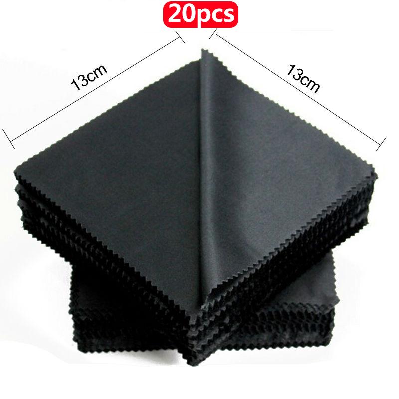 20PCS Black Microfiber Cleaning Cloths - 13x13cm Lens Wipes for Cycling Sunglasses & Eyewear
